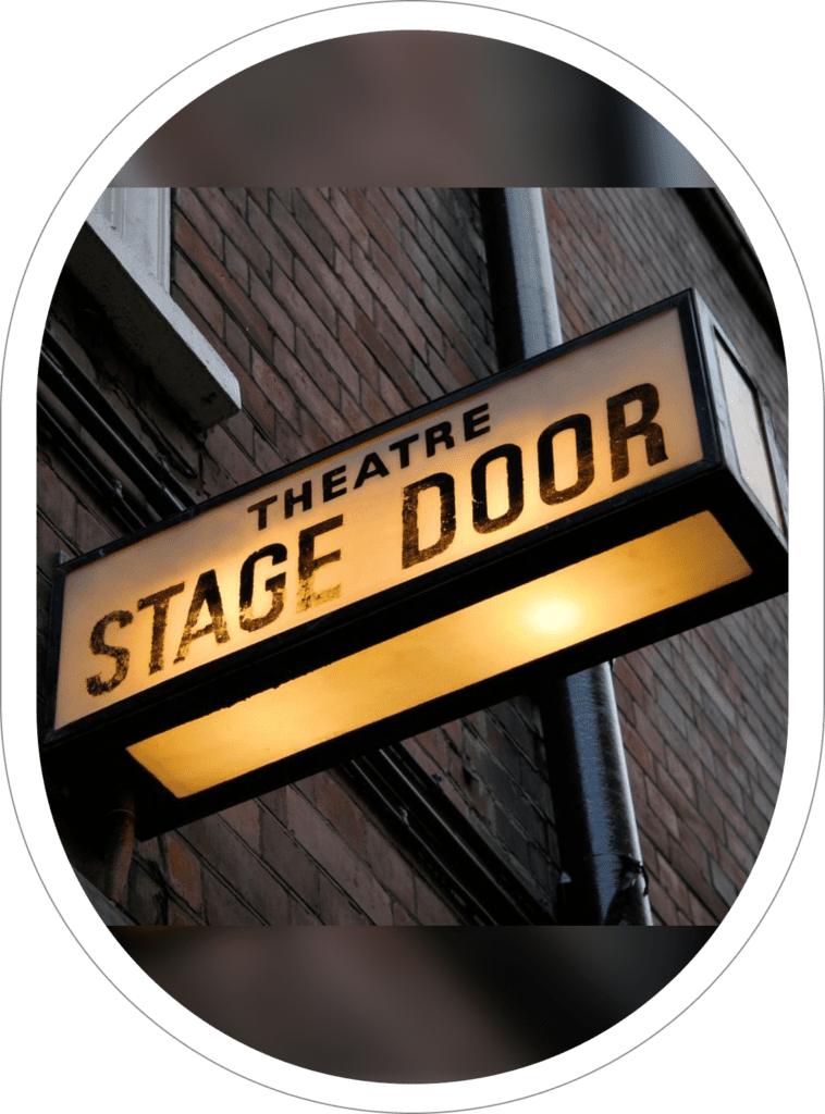 A sign that says theatre stage door